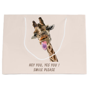 Sacola Para Presentes Grande Giraffe Tongue Out and PlayPiscar os olhos - Texto