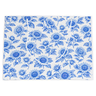 Sacola Para Presentes Grande Girassóis Elegantes Toile du Jouy - Botânico Azul