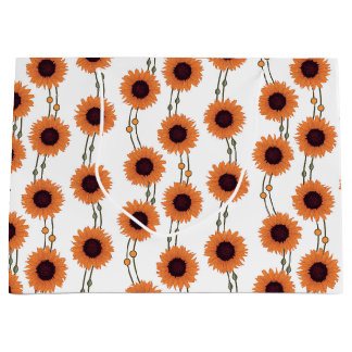 Sacola Para Presentes Grande Girassóis Laranja Art Nouveau Retrô Floral Listras