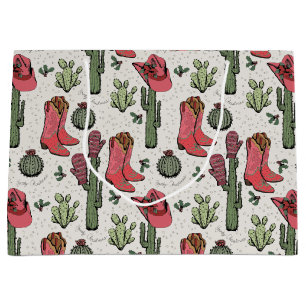 Sacola Para Presentes Grande Girassol Country Cowgirl Pink e Green