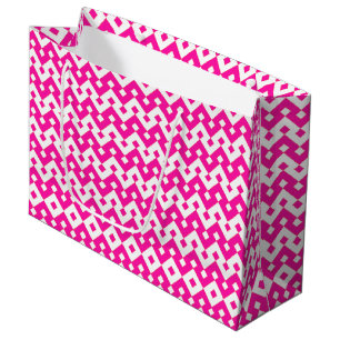 Sacola Para Presentes Grande Girlie Candy Pink e White Zigzags Grande Saco de P