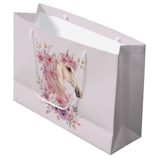 Sacola Para Presentes Grande Girls Pretty Ponies Pastel Floral Horse (Frente inclinada)