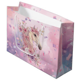 Sacola Para Presentes Grande Girls Pretty Ponies Pastel Floral Horse