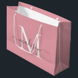 Sacola Para Presentes Grande Girly Blush Pink Monograma Cinza Nome de Script Le<br><div class="desc">Elegante Monograma Blush Pink Elegante Cinza Nome do Script Grande Gift Bag</div>