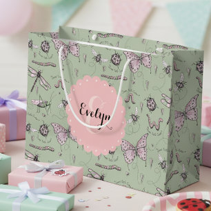 Sacola Para Presentes Grande Girly Blush Pink & Sage Sweet Little Critério Name