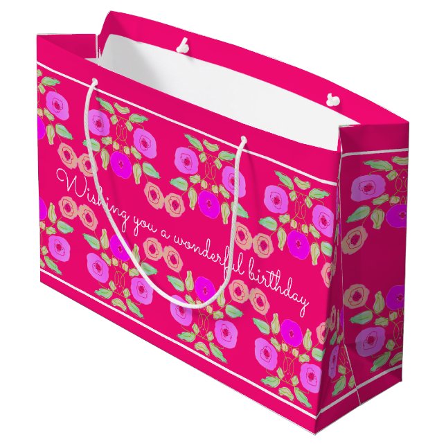 Sacola Para Presentes Grande Girly Designer Flor (Verso inclinado)
