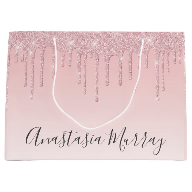 Sacola Para Presentes Grande Girly Glam Blush Rosa Rosa Dourada Glitter Drivers (Frente)