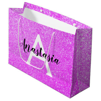Sacola Para Presentes Grande Girly Glam Roxo Brilho Lascas Monograma Nome