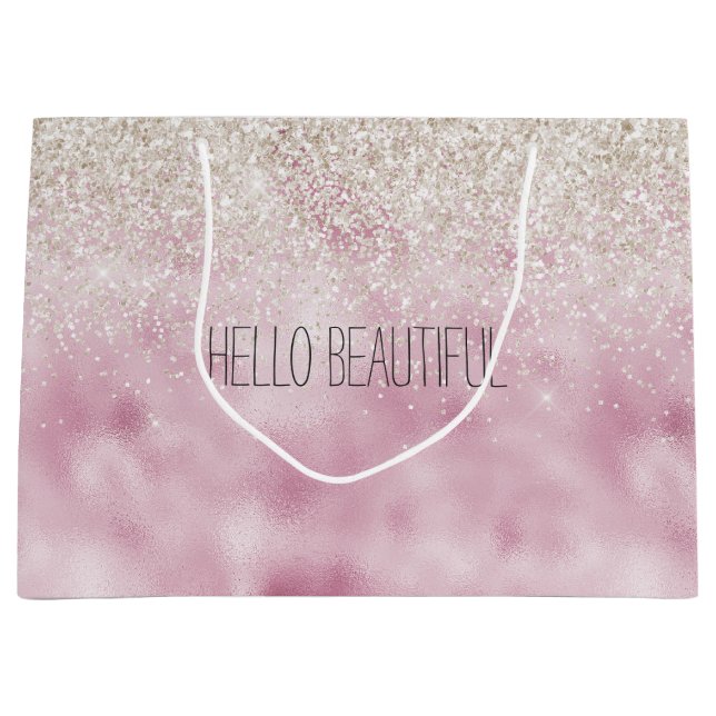 Sacola Para Presentes Grande Girly Glam White Glitter Sparkle (Frente)