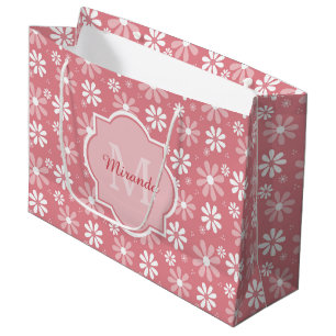Sacola Para Presentes Grande Girly Monogramas Flores De Margarida Rosa, Cuta, C