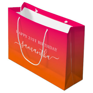 Sacola Para Presentes Grande Giry Name aniversário de 21 anos Bright Pink Orang