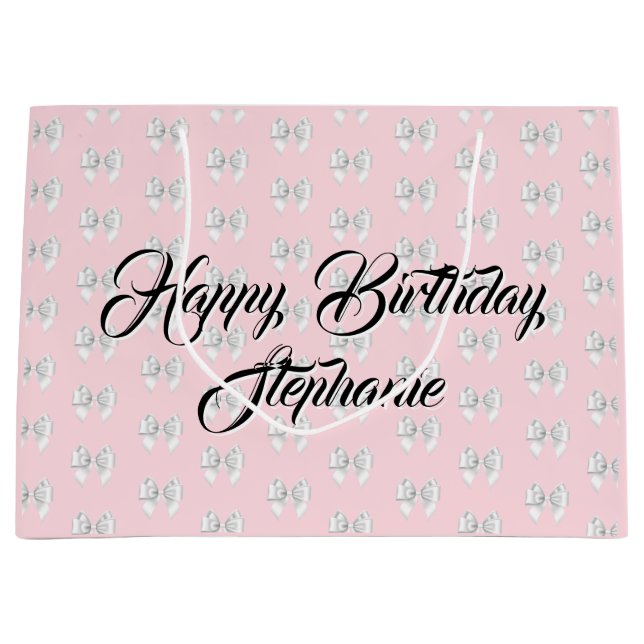 Sacola Para Presentes Grande Glam Pink Nome Personalizado Tema Tiffany Laço Bra (Frente)