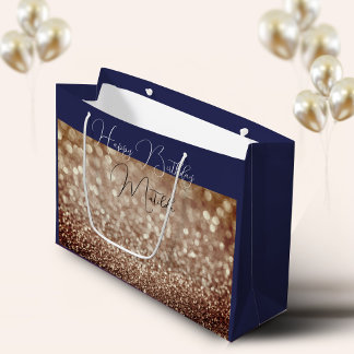 Sacola Para Presentes Grande Glitter Bokeh rosa gold script name big Gift Bag