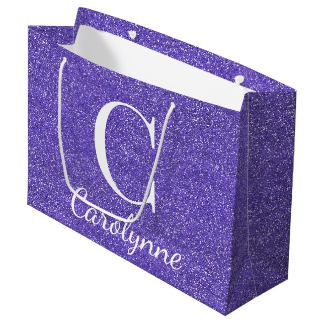 Sacola Para Presentes Grande Glitter de Faux Purple Personalizado Girassol (Frente inclinada)