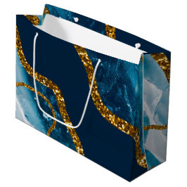 Sacola Para Presentes Grande Glitter de Geodo de Agato Azul e Dourado