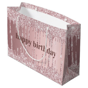 Sacola Para Presentes Grande Glitter de rosa cor-de-rosa rosado de aniversário 