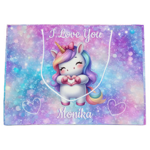 Sacola Para Presentes Grande Glitter de Unicórnio Bonito Eu Amo Seu Nome Person