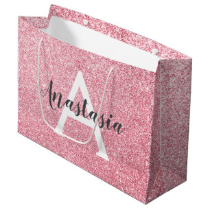 Sacola Para Presentes Grande Glitter Dourado Rosa de Chic e Trendy Monograma de