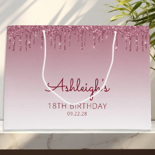 Sacola Para Presentes Grande Glitter Drip 18th Birthday Burgundy