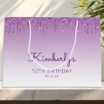 Sacola Para Presentes Grande Glitter Drip 50th Birthday Roxo<br><div class="desc">Este saco de presente de festa de aniversário chic 50th apresenta uma borda de luz cintilante e roxa e fundo ombre roxo. Personalize-o com o seu nome em escrita manual,  juntamente com o seu aniversário e data abaixo.</div>