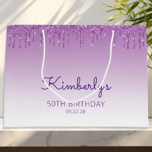 Sacola Para Presentes Grande Glitter Drip 50th Birthday Roxo