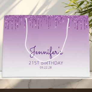 Sacola Para Presentes Grande Glitter Dripe aniversário de 21 anos Purple