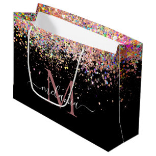 Sacola Para Presentes Grande Glitter Holográfico Menino e Monograma Minúsculo