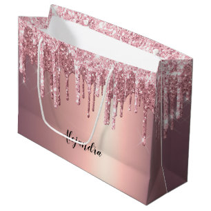 Sacola Para Presentes Grande Glitter na moda de cobre, rosa de cobre, gotas de