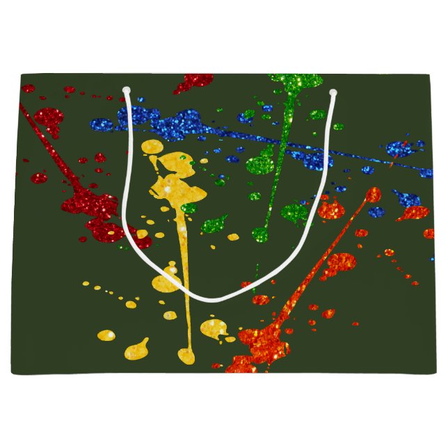 Sacola Para Presentes Grande Glitter Paintball Party Paint Splatter (Frente)