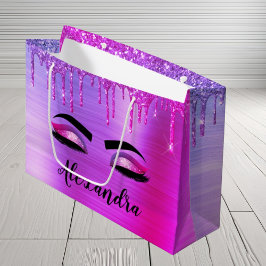 Sacola Para Presentes Grande Glitter Roxo Eyelashes Eyelashes Monograma
