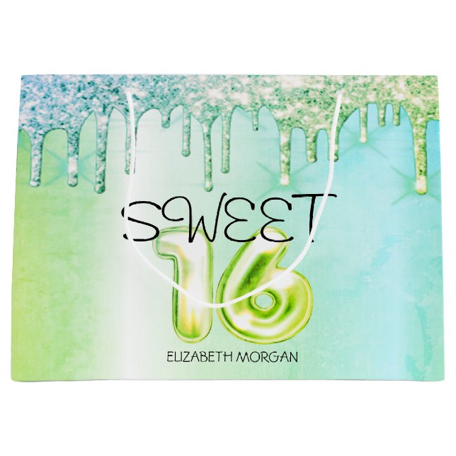 Sacola Para Presentes Grande Glitter Verde Brilhante Verde Brilhante 16 (Frente)