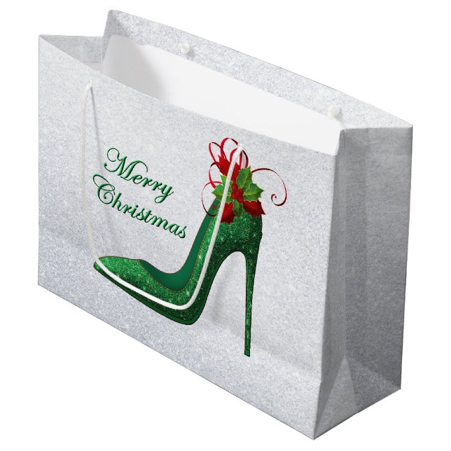 Sacola Para Presentes Grande Glitter Verde Heels com Presente Sag (Frente inclinada)
