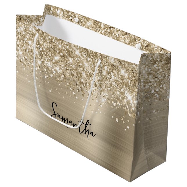 Sacola Para Presentes Grande Glittery Pale Gold Glam Name (Frente inclinada)