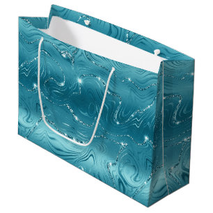 Sacola Para Presentes Grande Glitzy Aqua Azul Turquesa Brilho Aniversário