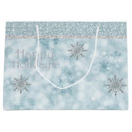Sacola Para Presentes Grande Glitzy Snowflakes Holiday Gift Bag