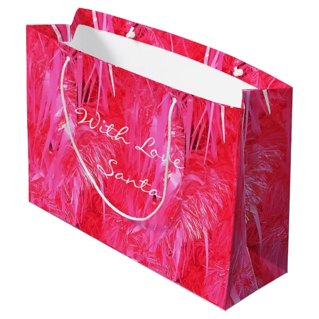 Sacola Para Presentes Grande Glossy Rosa Feliz Bolsa de Natal Personalizada (Verso inclinado)