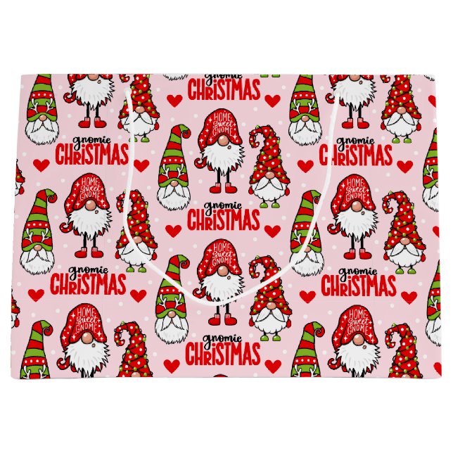 Sacola Para Presentes Grande Gnomos de Natal (Frente)