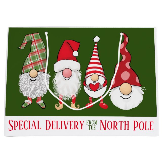 Sacola Para Presentes Grande Gnomos para a entrega especial de Natal (Frente)