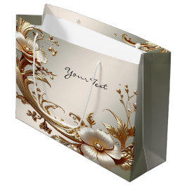 Sacola Para Presentes Grande Gold Floral Gift Bag