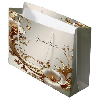 Sacola Para Presentes Grande Gold Floral Gift Bag