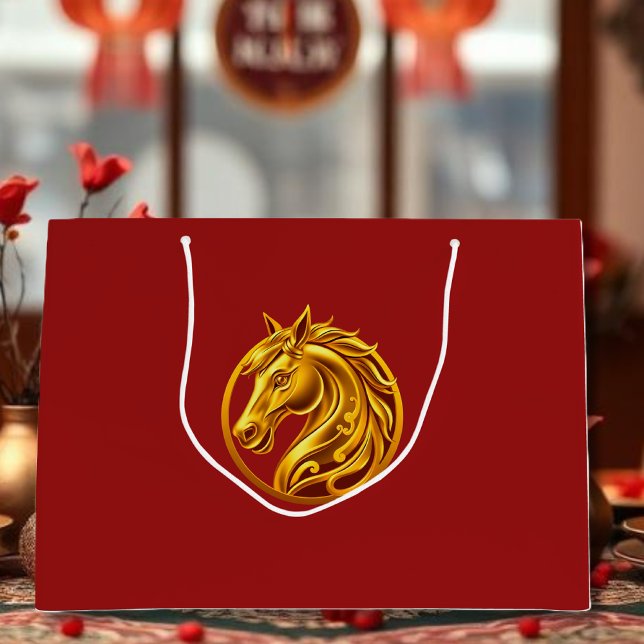 Sacola Para Presentes Grande Gold Horse (Gold Horse Large Gift Bag)