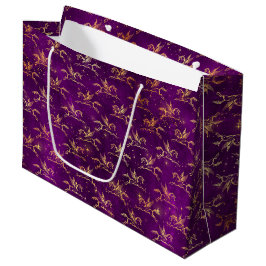 Sacola Para Presentes Grande Golden Pegasus Sparkle Pattern on Regal Purple