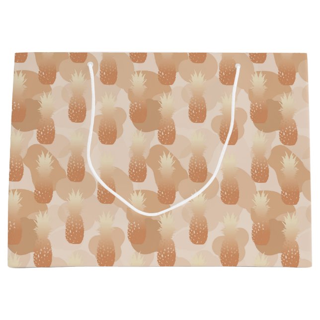 Sacola Para Presentes Grande Golden Pineapples Pattern Tropical  (Frente)