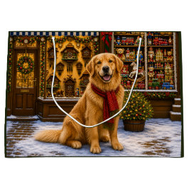 Sacola Para Presentes Grande Golden Retriever Feriado