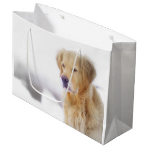 Sacola Para Presentes Grande Golden retriever na neve