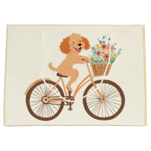Sacola Para Presentes Grande Goldendoodle Cachorro Cachorro Bicando Flores De M