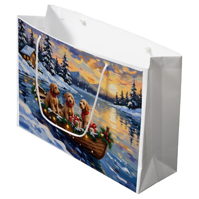 Sacola Para Presentes Grande Goldendoodle Christmas Boat Holiday (Frente inclinada)