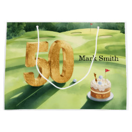 Sacola Para Presentes Grande  Golf 50th Birthday for golfer with cake on green