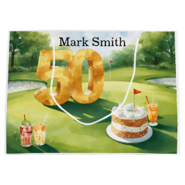 Sacola Para Presentes Grande  Golf 50th Birthday for golfer with cake on green