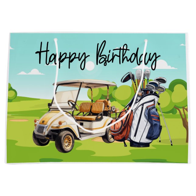 Sacola Para Presentes Grande Golf Birthday com aquarela de golfe (Frente)